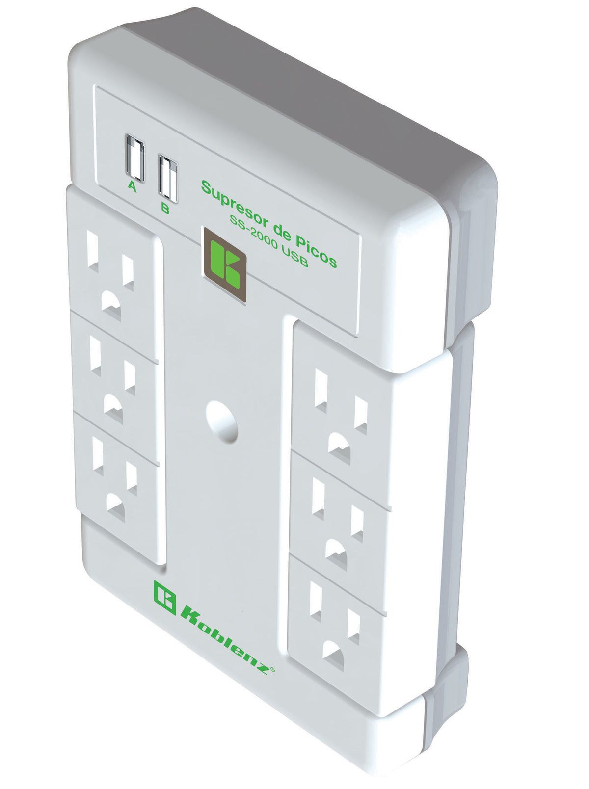 Multicontacto Koblenz Supresor de Picos 2000 Joules 6 Contactos Giratorios 1 LED 1 Puertos USB A