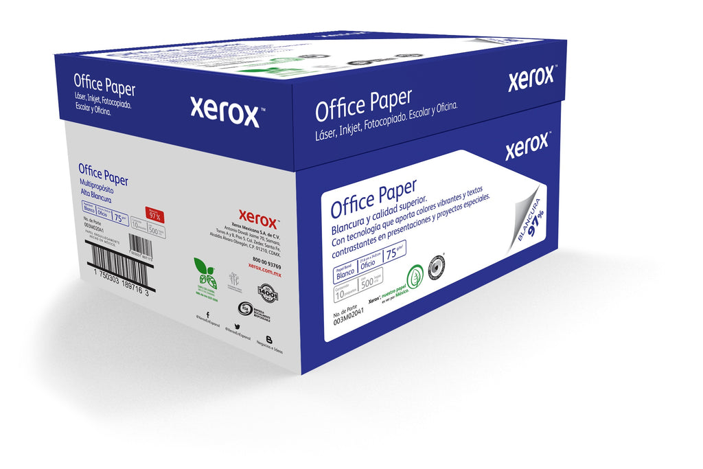 Papel Cortado Xerox Office Paper Oficio Azul 75 Grs 97% Blancura Caja con 5000 hojas