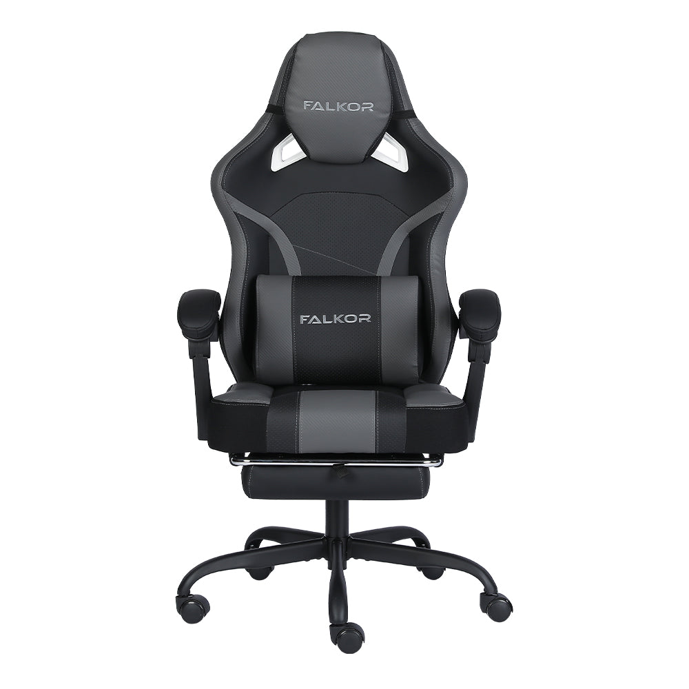 Silla Gamer Nextep Ergonómica Falkor Masaje Lumbar y Reposa Pies Color Gris/Negro