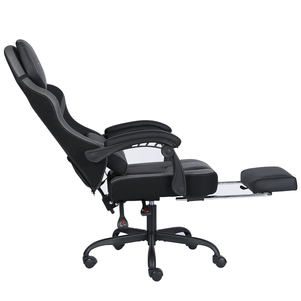 Silla Gamer Nextep Ergonómica Falkor Masaje Lumbar y Reposa Pies Color Gris/Negro
