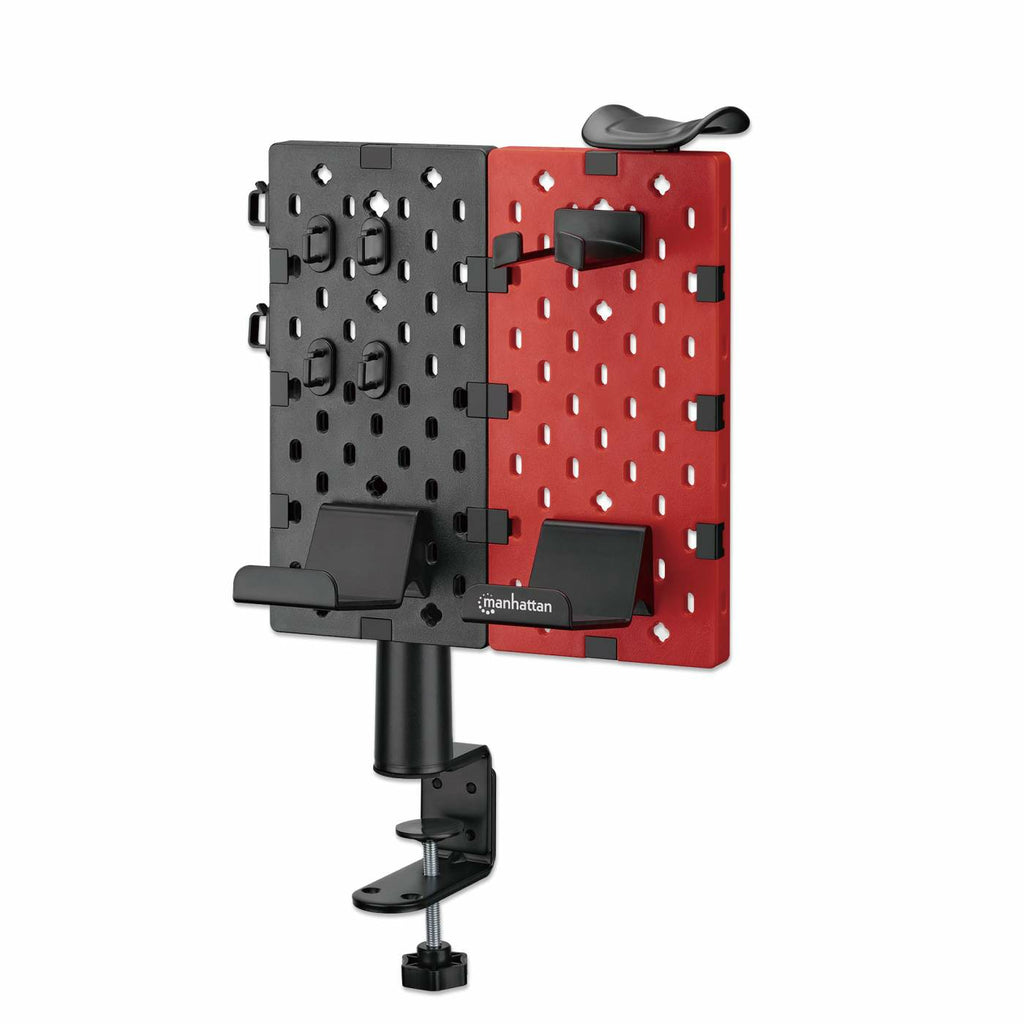 Soporte de escritorio Manhattan con tablero organizador perforado y porta accesorios