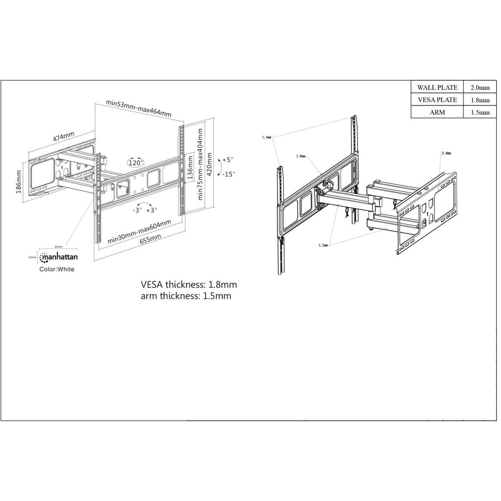 Soporte TV Manhattan Universal 37" a 70" 40 Kg Pared Movimiento Completo Curvas/Planas Color Negro