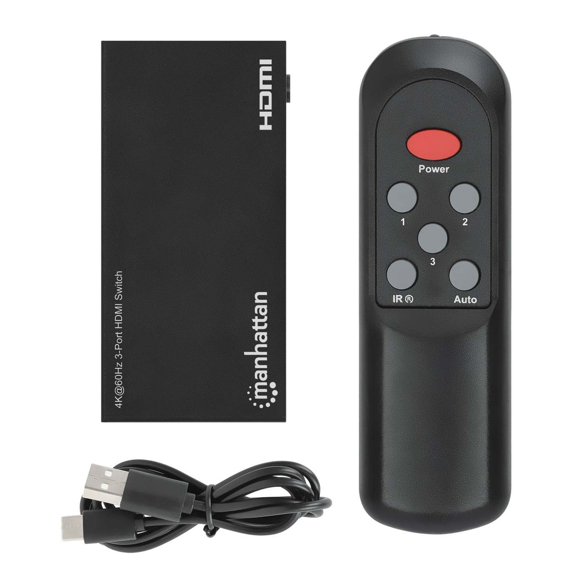 Switch HDMI Manhattan 4K@60Hz 3 entradas compacto negro