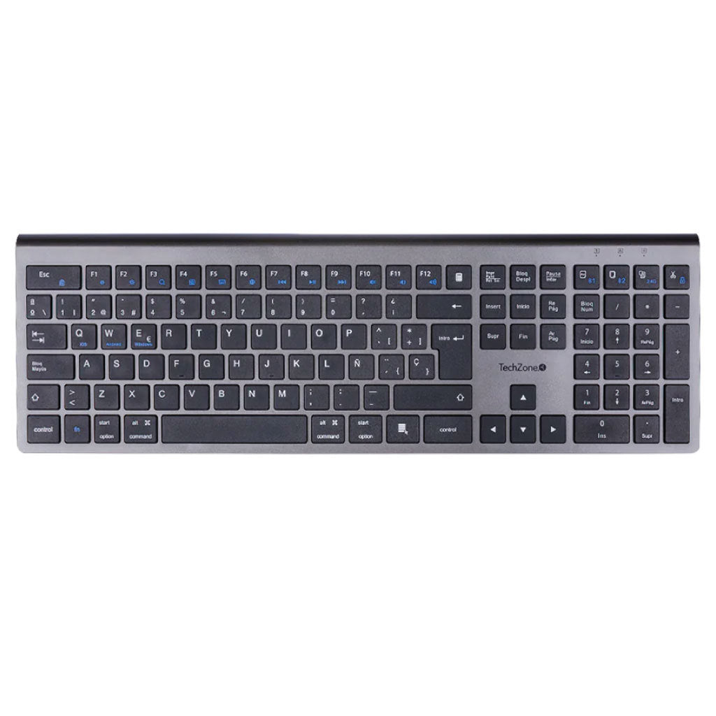 Teclado Techzone Hefestos Recargable Multipunto Bluetooth 10m de Alcance Color Plata