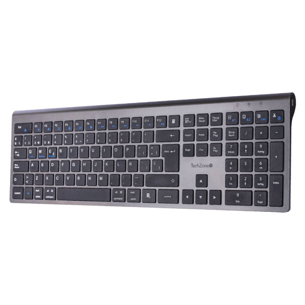 Teclado Techzone Hefestos Recargable Multipunto Bluetooth 10m de Alcance Color Plata