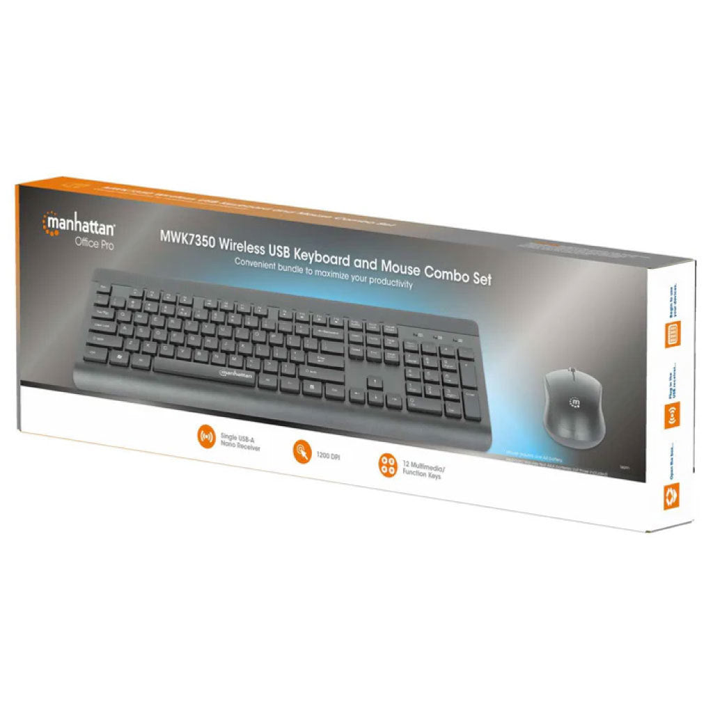 Teclado y Mouse Óptico Inalámbrico Manhattan 2.4G Negro combo