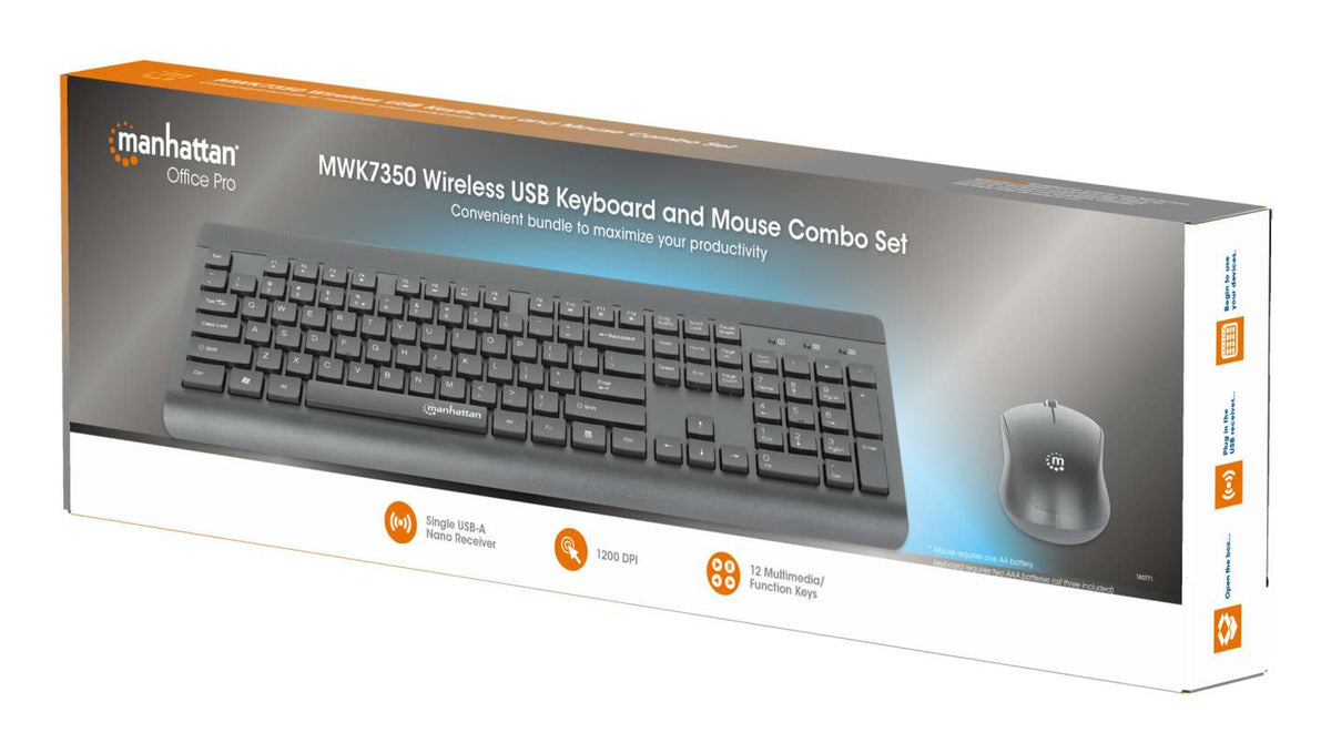 Teclado y Mouse Óptico Inalámbrico Manhattan 2.4G Negro combo
